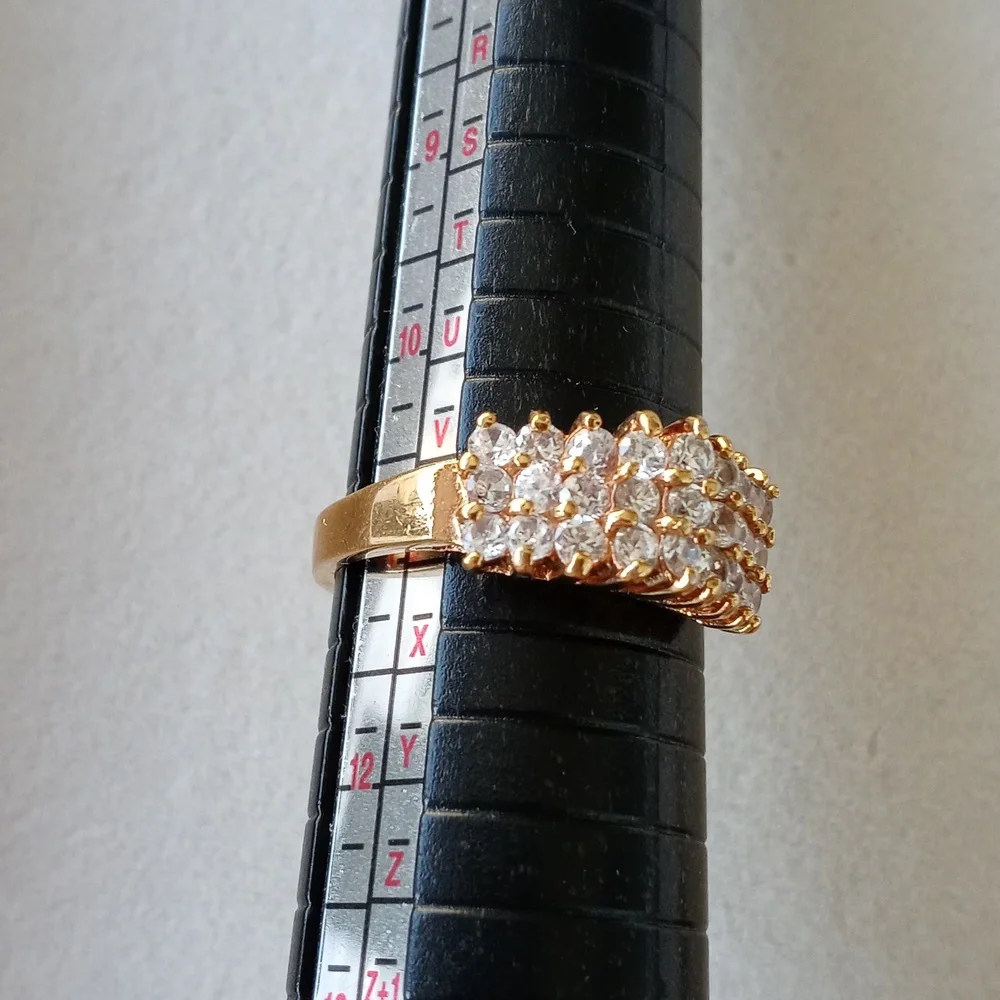 Gold Band with three rows of Rhinestones size 11 - Picture 6 of 7